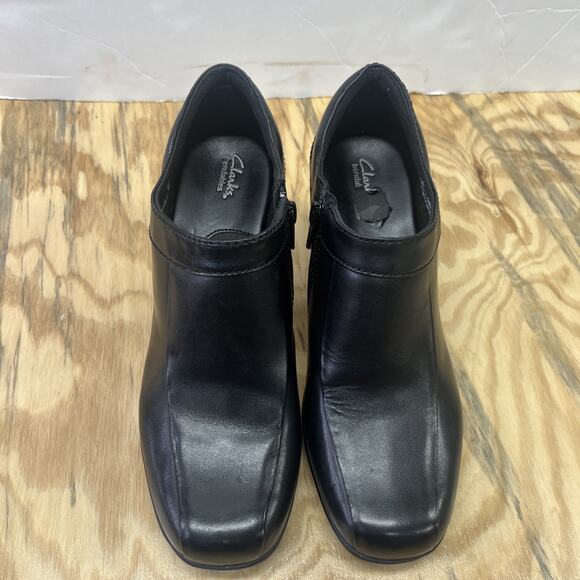 Clarks Bendables Leather Ankle Booties Women’s 8M Black Zip Heeled Casual - Picture 6 of 12